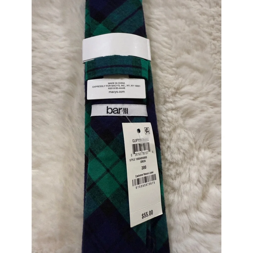 Bar III Necktie OS Green Navy Black Watch Tartan Plaid Skinny Slim NWT Academia